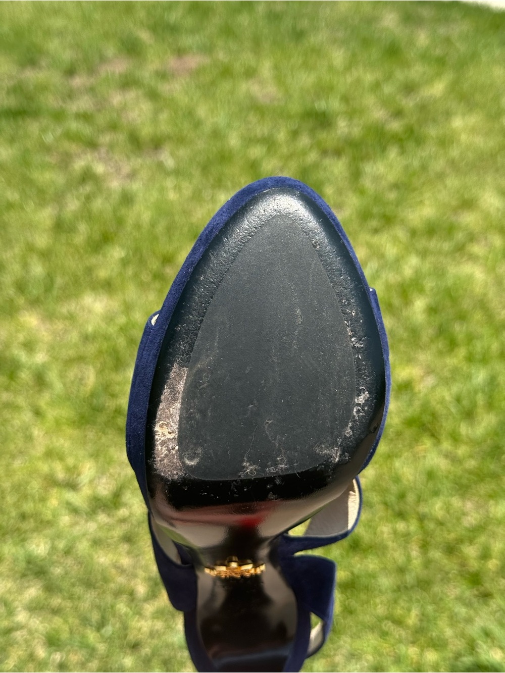 Prada Navy Suede Crisscross Slingback High Heels - Picture 5 of 5